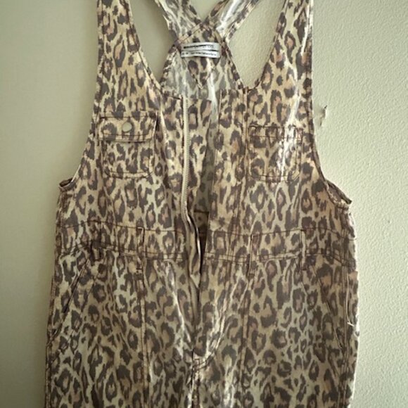 Urban Outfitters Camille Leopard Print Cheetah Cotton Zip Racerback Overalls NEW - Picture 4 of 16